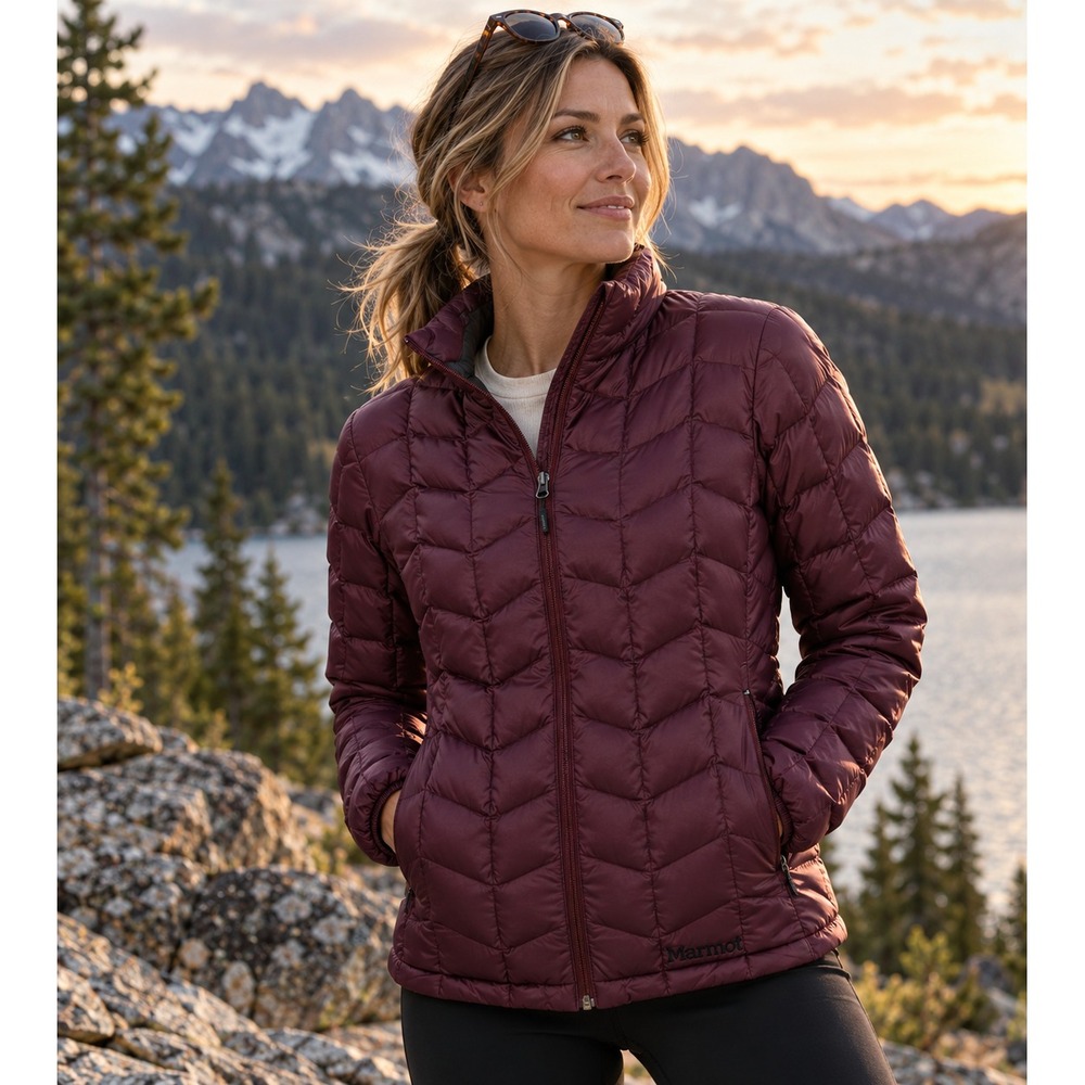 Marmot Women's Large 800 Fill Goose Down Puffer Jacket Burgundy Lightweight